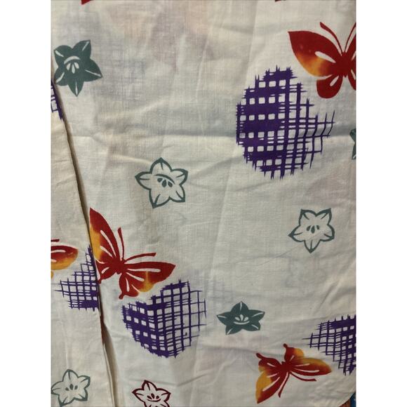 Women Kimono Robe White Butterfly Leaf Cotton Japanese Furisode Purple Red Green - Picture 6 of 8